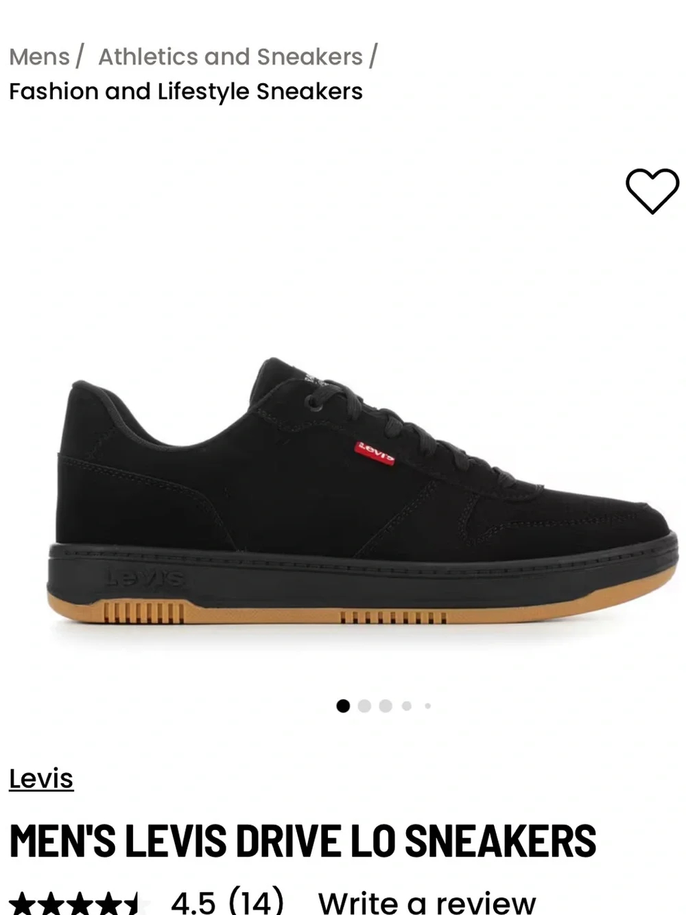 NWT Men’s Levi's Drive Lo Black Sneakers with Gum Outsole SZ 8
